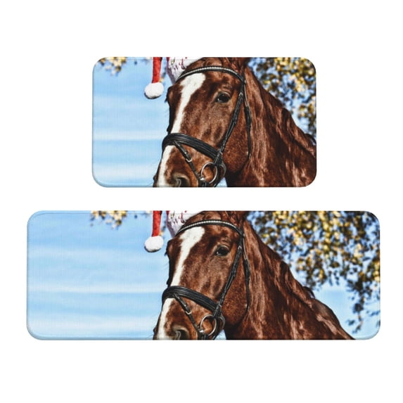 Yiaed Christmas Horse Kitchen Rugs Sets of 2 Kitchen Mats Cushioned Anti Fatigue Kitchen Rug Tapetes Para Cocina for Sink,Laundry Room