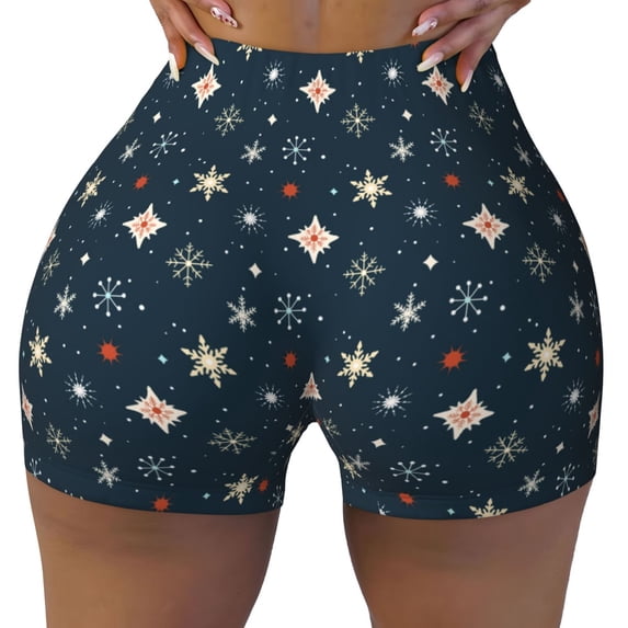 Yiaed Christmas Snowflakes1 Print Women's Athletic Shorts Running Shorts Sporty Short High Waisted Elastic Workout Shorts for Yoga Gym Running & Sports -X-Large