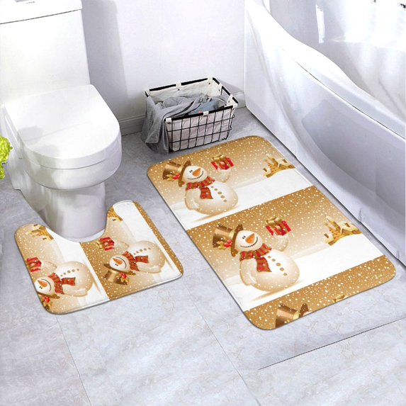 Yiaed Christmas Snowman Gift Print Bathroom Mat Set 2 Pieces Mat Anti-Skid Pad Ultra Soft and Absorbent Bathroom Bath Mat Contour Bath Rugs for Toilet Base