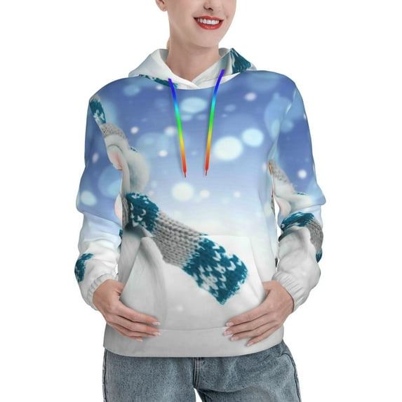 Yiaed Christmas Snowman In The Snow Print Womens Casual Hoodies Crew Neck Long Sleeve Sweatshirts With Pocket Pullover Tops Women's Hooded Sweatshirt-Large