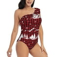 thumbnail image 1 of Yiaed Christmas Tree Buffalo Plaid Print Women One Piece Swimsuits Tummy Control One Shoulder Bathing Suits Pattern Ruffle Swimwear-Small, 1 of 1