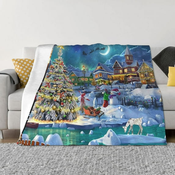 Yiaed Christmas Tree Print Blanket Throw Blanket Soft Cozy Flannel Blanket for Home Bed Sofa Couch Chair-80"x60"