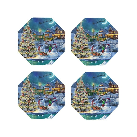 Yiaed Christmas Tree Print Leather Coasters for Drinks - Cup Coasters Coffee Table Kitchen Table Bar, Home & Office Gifts Handmade Drink Coasters-Octagon
