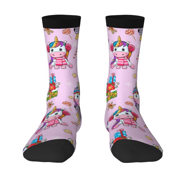 Yiaed Christmas Unicorns Print Great elasticity Crew Socks Sports socks for Men and Women