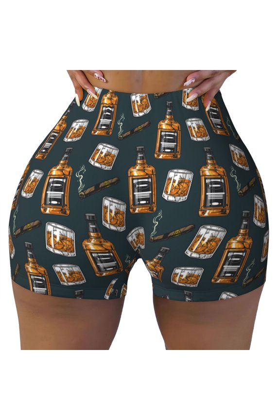 Cigar Print Women's Athletic Shorts Running Shorts Sporty Short High Waisted Elastic Workout Shorts for Yoga Gym Running & Sports -Medium