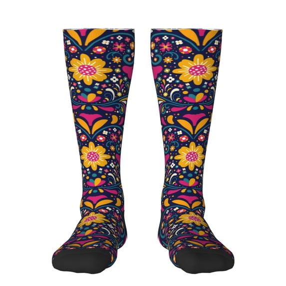 Yiaed Cinco De Mayo Floral Print Great elasticity Adult Stockings Sports socks for Men and Women