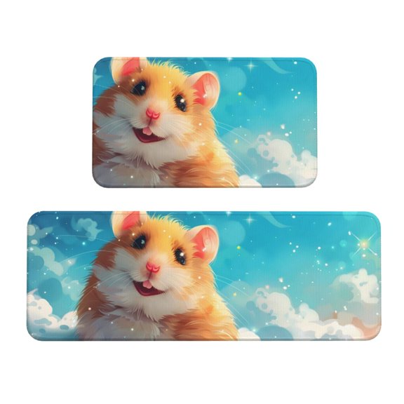 Yiaed Cloud Cute Hamster Kitchen Rugs Sets of 2 Kitchen Mats Cushioned Anti Fatigue Kitchen Rug Tapetes Para Cocina for Sink,Laundry Room