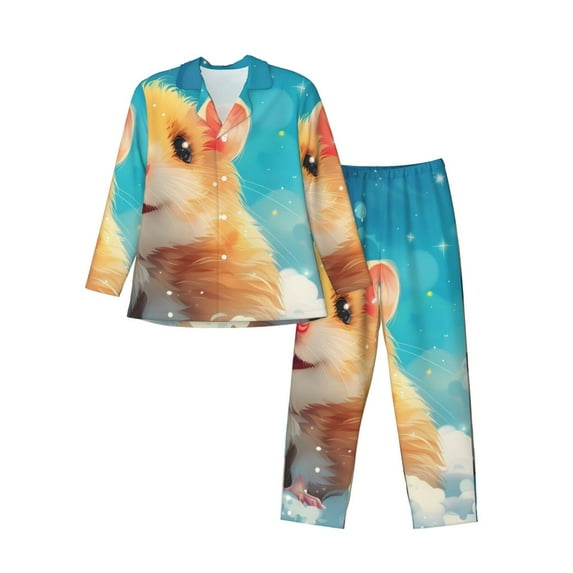 Yiaed Cloud Cute Hamster Print Men’s Pajamas Set - Long Sleeve Button Down Sleep Shirt and Pajama Bottoms Sleepwear Set Mens Pjs Sets Men's Pajama Bottoms-XX-Large