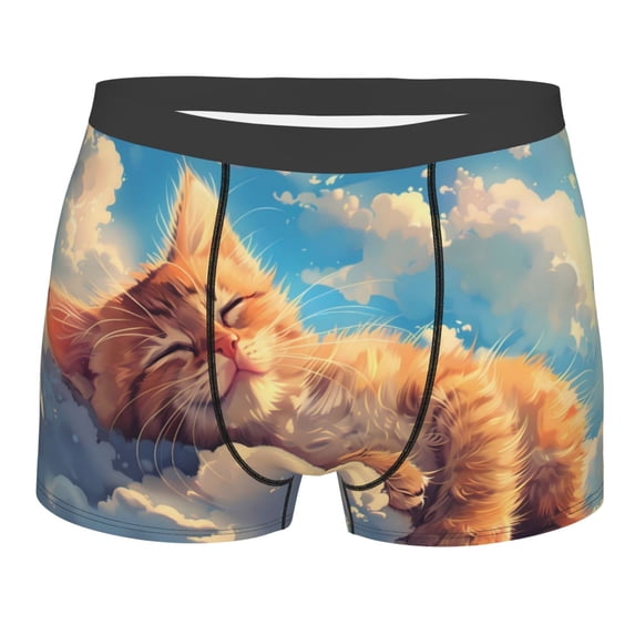 Yiaed Cloud Sleeping Cat Print Men's Soft Cotton Boxer Shorts Breathable Boxers Underwear Moisture-Wicking Underwear Stretch Boxer Briefs for Man-Small
