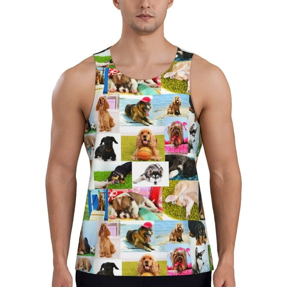 Yiaed Collage of pretty dogs Print Mens Compression Shirt Slimming Body Shaper Vest Workout Tank Tops Abs Abdomen Undershirts-3X-Large