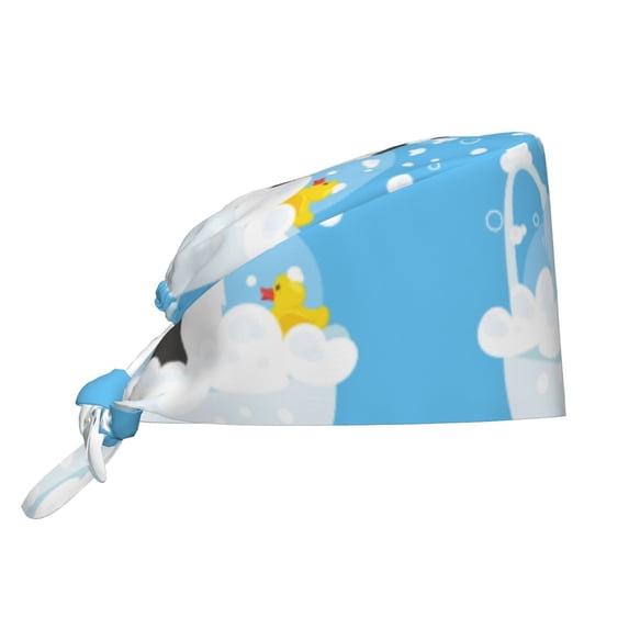 Yiaed Collie in Bathtub Print Turban Hat for Women Men Comfortable Adjustable Cleaning Working Cap with Sweatband