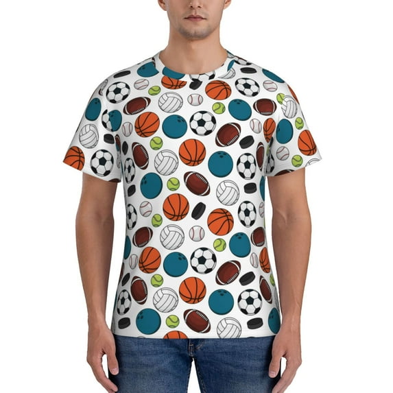 Yiaed Color Balls Print Mens Short Sleeve Tight Fit T-Shirt, Crewneck Casual Tee-3X-Large