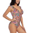 thumbnail image 1 of Yiaed Color Flowers Print Women's Ruffled One Piece Swimsuit V Neck Swimwear Slimming Monokini for Woman-X-Large, 1 of 8
