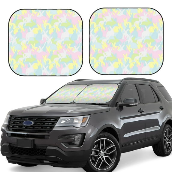 Yiaed Color Rabbit Print Car Front Windshield Sun Shade,Foldable Anti-UV Car Sunshade for Front Window for Most Vehicles-Large