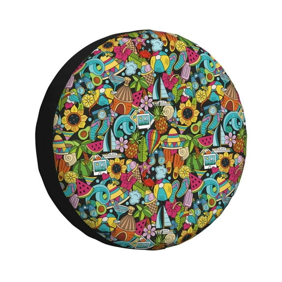 Yiaed Color Summer Print Tire Wheel Cover, Waterproof Spare Tire Cover Fit for Jeep, Truck,Trailer, RV, SUV, Camper and Most Vehicle-16 inch
