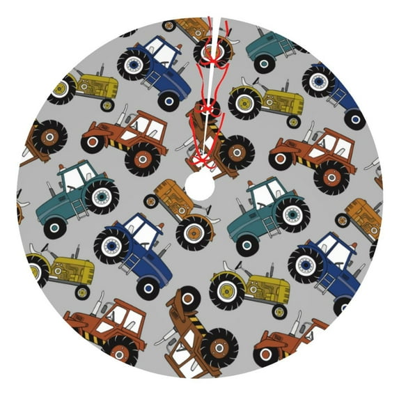Yiaed Color Tractor Print Christmas Tree Skirt , Tree SkirtsTree Mat for Christmas Winter Holiday Indoor Decorations-30"