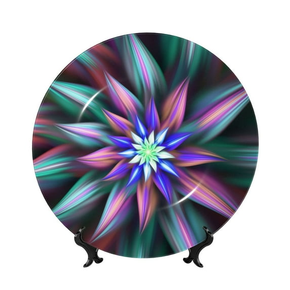Yiaed Colored Abstract Print Bone China Decorative Plate Ceramic Dinner Plates Art Crafts with Display Stand-10in