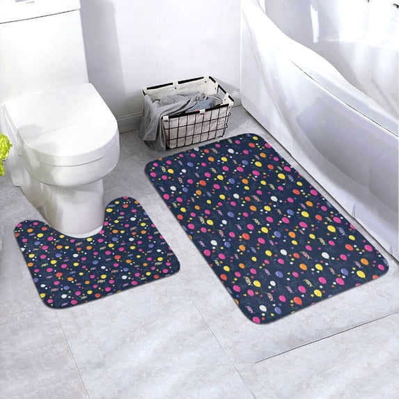 Yiaed Colored Balloons Print Bathroom Mat Set 2 Pieces Mat Anti-Skid Pad Ultra Soft and Absorbent Bathroom Bath Mat Contour Bath Rugs for Toilet Base