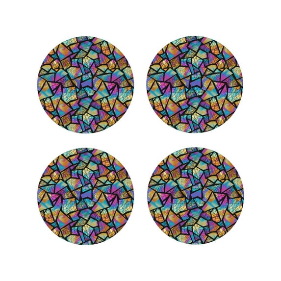 Yiaed Colored Glass1 Print Leather Coasters for Drinks - Cup Coasters Coffee Table Kitchen Table Bar, Home & Office Gifts Handmade Drink Coasters-Round Shape