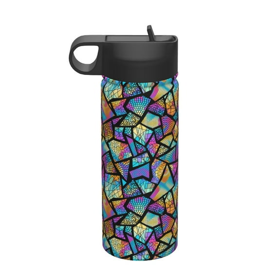 Yiaed Colored Glass1 Print Water Bottle with Straw Lid, Stainless Steel Double Wall Insulated Water Bottle | Leak-Proof and Spill-Proof Water Bottle