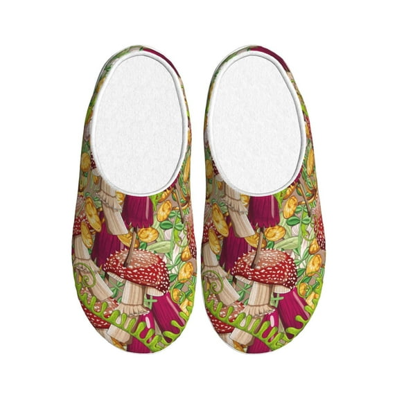 Yiaed Colored Large Mushrooms and Leaves Print Slippers Fuzzy Warm Cozy Slippers Non Slip House Slippers For Indoor Outdoor Slippers House Slippers-37/38
