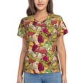 thumbnail image 1 of Yiaed Colored Large Mushrooms and Leaves Print Women's T Shirt V-Neck Short Sleeve Shirt Casual Breathable Tee Summer Tops-Large, 1 of 5