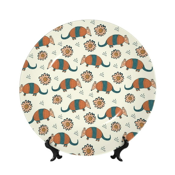 Yiaed Colorful Armadillos1 Print Bone China Decorative Plate Ceramic Dinner Plates Art Crafts with Display Stand-8in