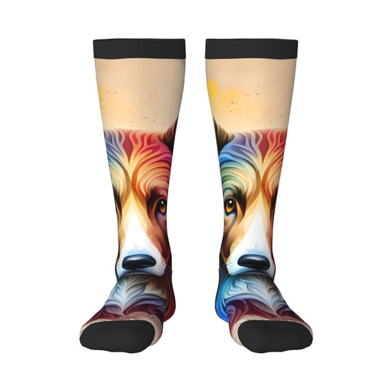 Yiaed Colorful Art Dog Print Great elasticity Adult Stockings Sports socks for Men and Women