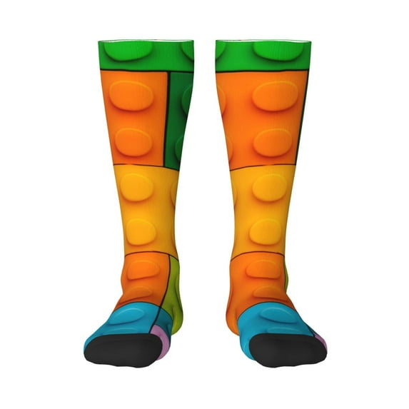 Yiaed Colorful Building Blocks Print Great elasticity Adult Stockings Sports socks for Men and Women