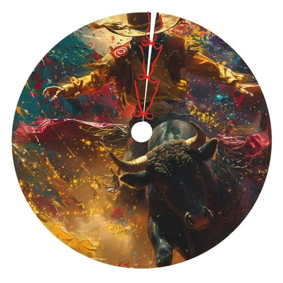 Yiaed Colorful Bull Western Man Print Christmas Tree Skirt , Tree SkirtsTree Mat for Christmas Winter Holiday Indoor Decorations-48"