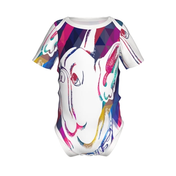 Yiaed Colorful Bulldog Print Infant Climbing Short Sleeve Onesie One-Piece Baby Bodysuit Clothes 0-12 Months -6 Months