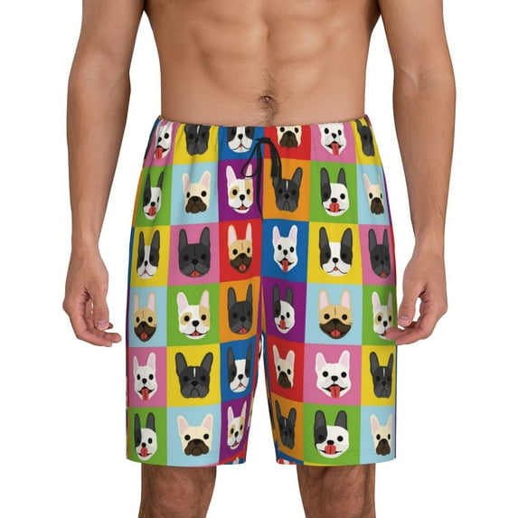 Yiaed Colorful Bulldog for Men's Soft Sleep Pajama Short Lounging Pajama Shorts-Large