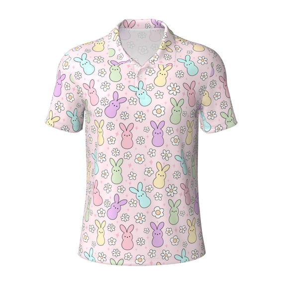 Yiaed Colorful BunnyPrint Men's Short Sleeve Polo Shirt,Golf Polo for Men Three-Button Golf Shirt Athletic Casual Collared T-Shirt- Medium