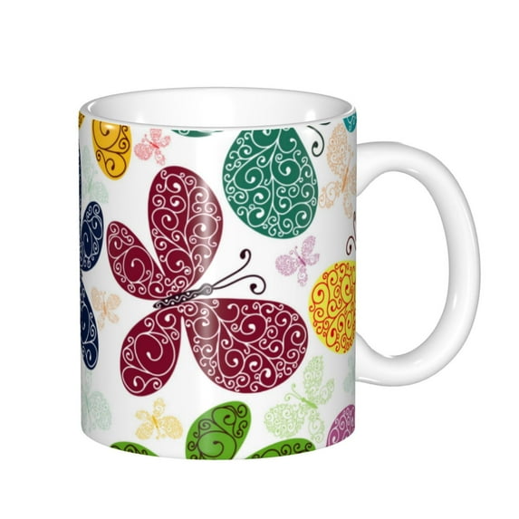Yiaed Colorful Butterflies Print Ceramics Coffee,Large Handle Design,Extra Large Tea and Coffee Cup for Office and Home Mugs