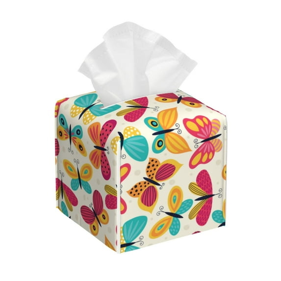 Yiaed Colorful Butterflies Print Tissue Box Cover, PU Leather Decorative Organizer for Tabletop, Bathroom, Car, Office Creative Decorative