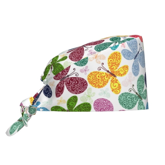 Yiaed Colorful Butterflies Print Turban Hat for Women Men Comfortable Adjustable Cleaning Working Cap with Sweatband