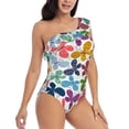 thumbnail image 1 of Yiaed Colorful Butterflies Print Women One Piece Swimsuits Tummy Control One Shoulder Bathing Suits Pattern Ruffle Swimwear-XX-Large, 1 of 8