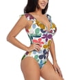 thumbnail image 1 of Yiaed Colorful Butterflies Print Women's Ruffled One Piece Swimsuit V Neck Swimwear Slimming Monokini for Woman-X-Large, 1 of 8