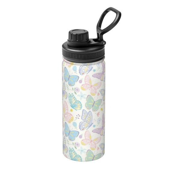 Yiaed Colorful Butterfly Print Sports Insulated Kettle Bottle Reusable Stainless Steel Insulated Cup, Outdoor Portable Casual Stainless Steel Insulation Cup