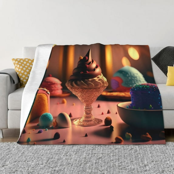 Yiaed Colorful Cake Ice Cream Print Blanket Throw Blanket Soft Cozy Flannel Blanket for Home Bed Sofa Couch Chair-60"x50"