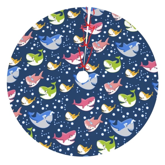 Yiaed Colorful Cartoon Shark Print Christmas Tree Skirt , Tree SkirtsTree Mat for Christmas Winter Holiday Indoor Decorations-48"