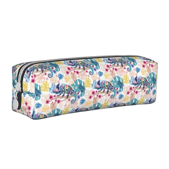 Yiaed Colorful Chameleons Print Leather Pencil Case - Leather Pen Pencil Holder - Elegant & Practical Pencil Pouch for Work & Office