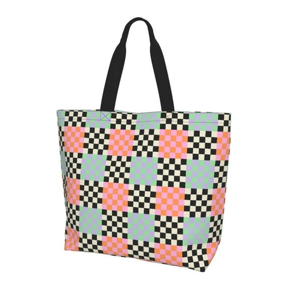 Yiaed Colorful Checkered Print Handbag for Women Tote Purse Shoulder Bag Large Fashion Hobo Purse Handbag Shopping Tote