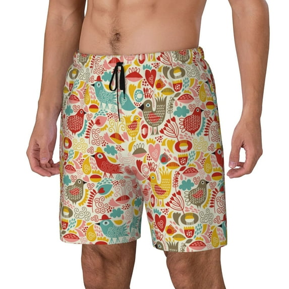 Yiaed Colorful Chicken Print Mens Swim Trunks Bathing Suit Compression Liner Beach Swim Shorts Swimwear Quick Dry Zipper Pocket No-Chafing Board Short-Small