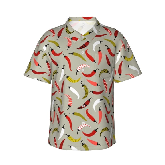 Yiaed Colorful Chili Print Hawaiian Shirt for Men Short Sleeve Button Down Shirts Beach Shirts for Men,XX-Large
