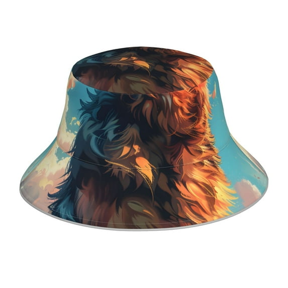 Yiaed Colorful Cloud Shepherd Dog Print Reflective Stripe Bucket Hat Unisex Funny Outdoor Fisherman Cap Beach Sun Hat
