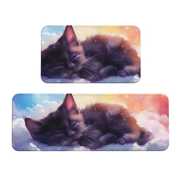 Yiaed Colorful Cloud Sleeping Cat Kitchen Rugs Sets of 2 Kitchen Mats Cushioned Anti Fatigue Kitchen Rug Tapetes Para Cocina for Sink,Laundry Room