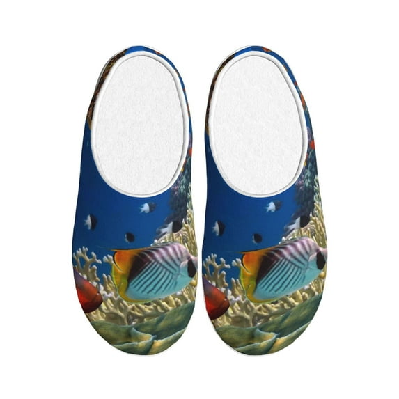 Yiaed Colorful Coral Reef Print Slippers Fuzzy Warm Cozy Slippers Non Slip House Slippers For Indoor Outdoor Slippers House Slippers-46/47