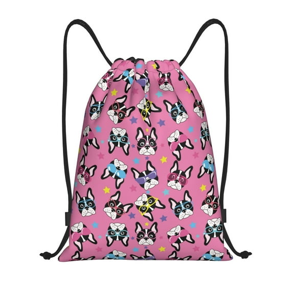 Yiaed Colorful Cute French Bulldog Print Drawstring Bags Drawstring Backpack Bulk String Back Pack Gym Sport Bag-Small