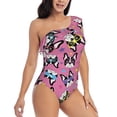 thumbnail image 1 of Yiaed Colorful Cute French Bulldog Print Women One Piece Swimsuits Tummy Control One Shoulder Bathing Suits Pattern Ruffle Swimwear-Medium, 1 of 8